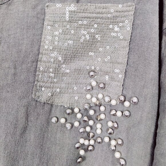 Womens Oversized Green Linen Tunic with Sequin Pocket - Made in Italy - Picture 2 of 5